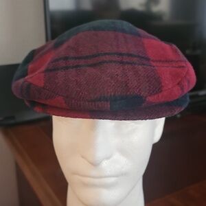Vtg Wool Plaid Apple Jack Cap. Classic Red and Black Plaid Flat Cap